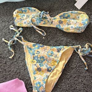 PacSun Yellow and Blue Floral Bikini